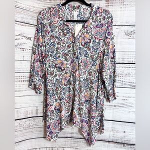 Grand and Greene Top womens Sz XL Blouse button up floral asymmetrical Boho New
